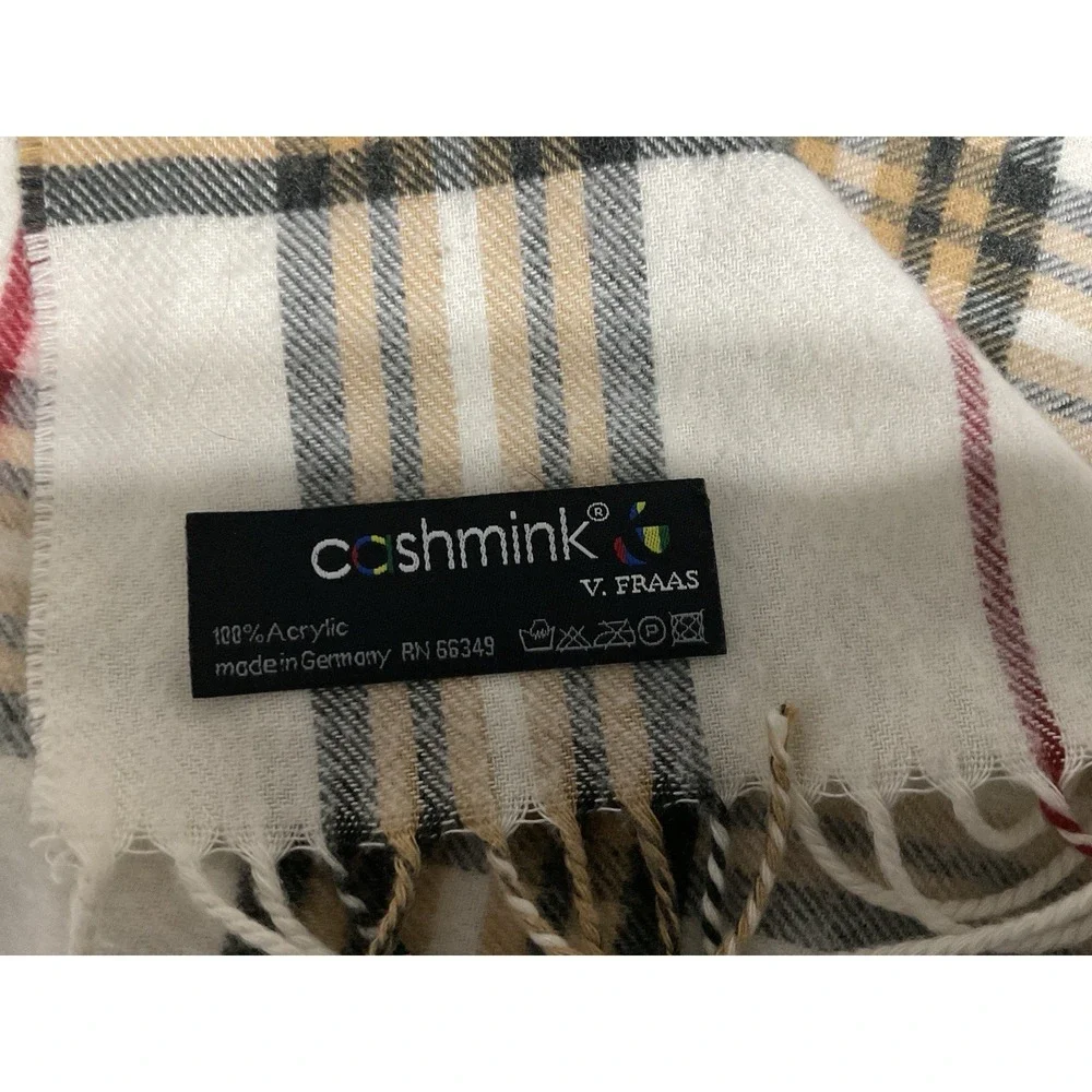Cashmink V Fraas Winter Scarf Tartan Plaid Tan Black Red Ivory Tassels Germany